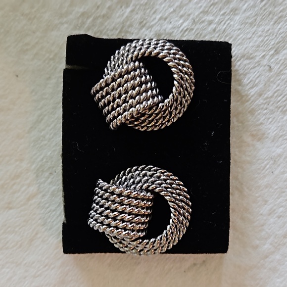 Ladies Silvertone Rope Earrings - Picture 2 of 4